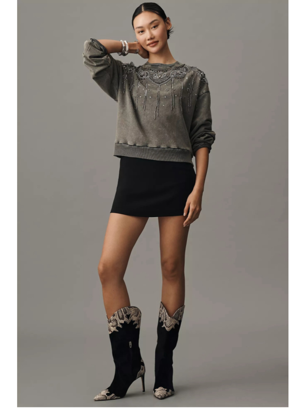 Women's Pilcro Embellished Sweatshirt Grey Size XS - Picture 6 of 6